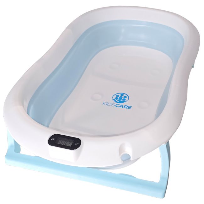 Cadita pliabila pentru bebelusi albastra KidsCare, termometru, perna reductor, jucarii, protectie cap, cana pliabila SUPKC-CB312-blue
