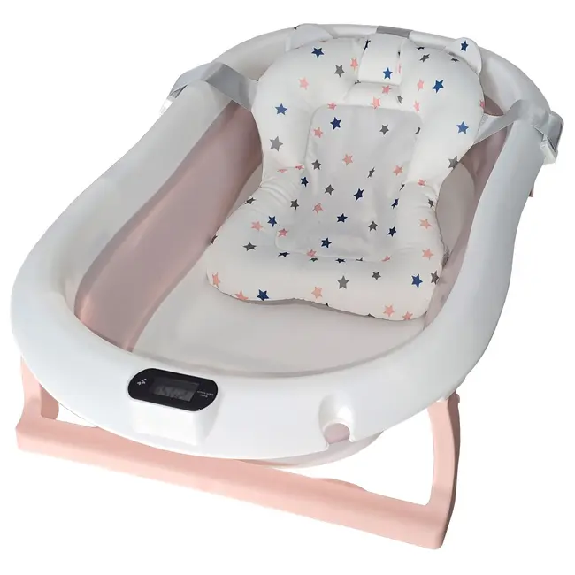 Cadita pliabila roz cu suport metalic KidsCare, termometru, perna reductor, jucarii, protectie cap, cana pliabila SUPKC-CB312-SUPORT-pink