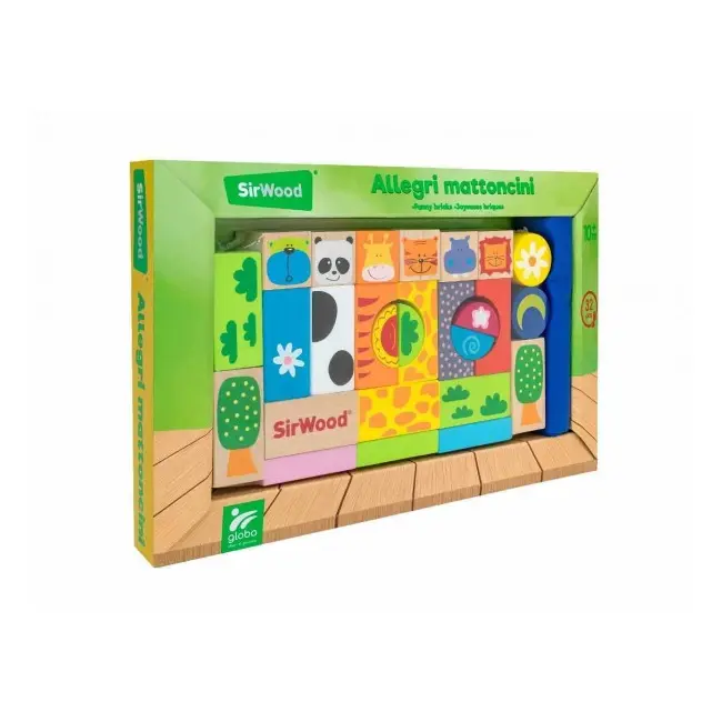 Set 32 cuburi din lemn cu saculet depozitare Globo SOLGL40792