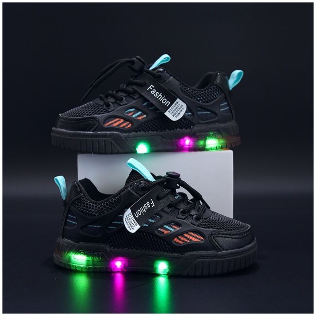 Adidasi negri cu dungi colorate si luminite mb323-2-sa53