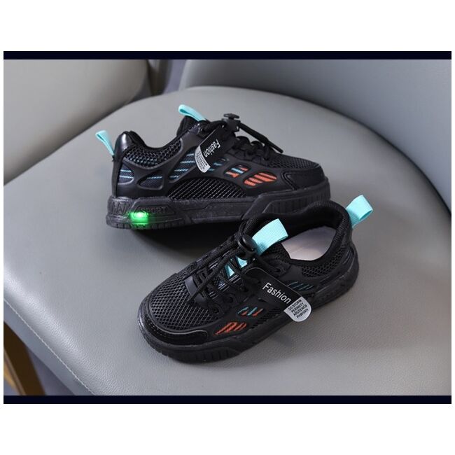 Adidasi negri cu dungi colorate si luminite mb323-2-sa53