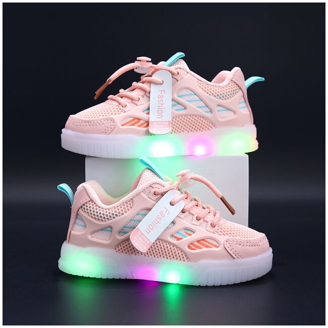 Adidasi roz cu dungi colorate si luminite md323-3-sa53