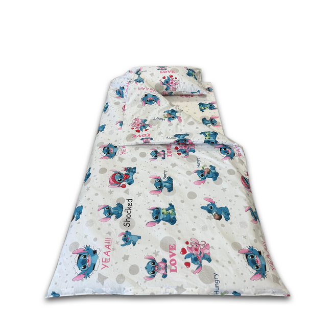 Lenjerie bumbac ranforce pat 3 piese copii 2-8 ani Angel si Stitch pentru saltele 140x70 cm ASC6427968006631