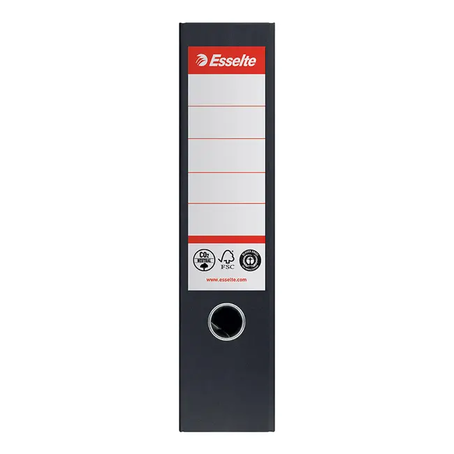 Biblioraft Esselte No.1 Power Recycled, carton, 100% reciclat, reciclabil, certificare FSC, A4, 75 mm, negru BPTCSL007569