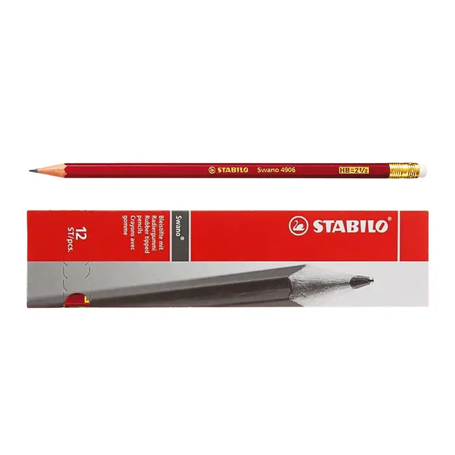 Creion grafit Stabilo Swano 4906, mina HB, cu radiera, rosu, ascutit BPTCSW174901