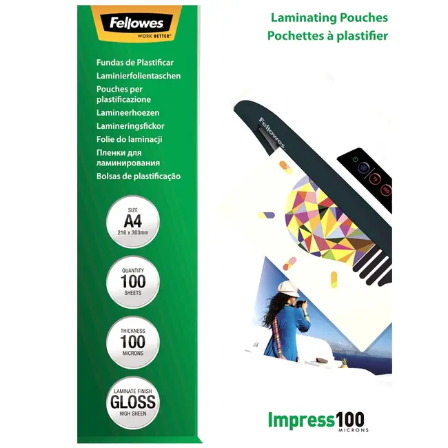 Folie pentru laminare Fellowes, 100 microni, A4, 100 coli/top BPTCAY141004