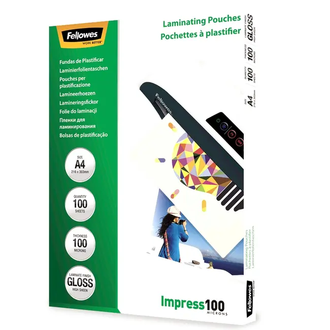 Folie pentru laminare Fellowes, 100 microni, A4, 100 coli/top BPTCAY141004