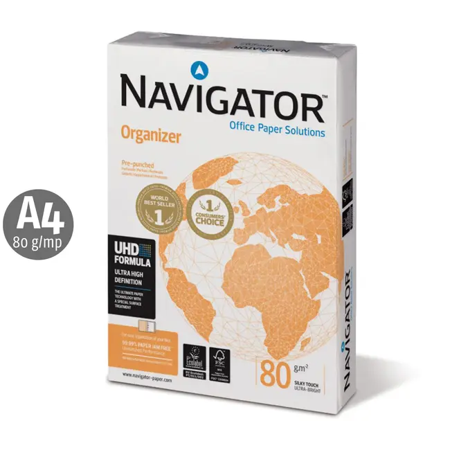Hartie copiator 4 perforatii Navigator Organizer, A4, 80 g, 500 coli/top, 5 topuri/cutie BPTCNF6604