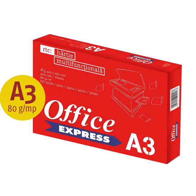Hartie copiator Office Express, A3, 80 g/mp, 500 coli/top, 5 topuri/cutie BPTCNF1173