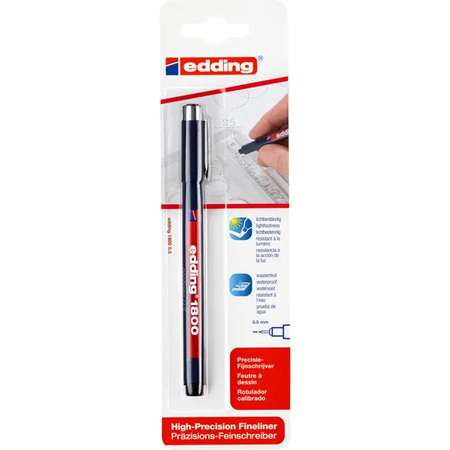 Liner Edding 1800 desen tehnic, varf 0.5 mm, negru, blister BPTCED18005B