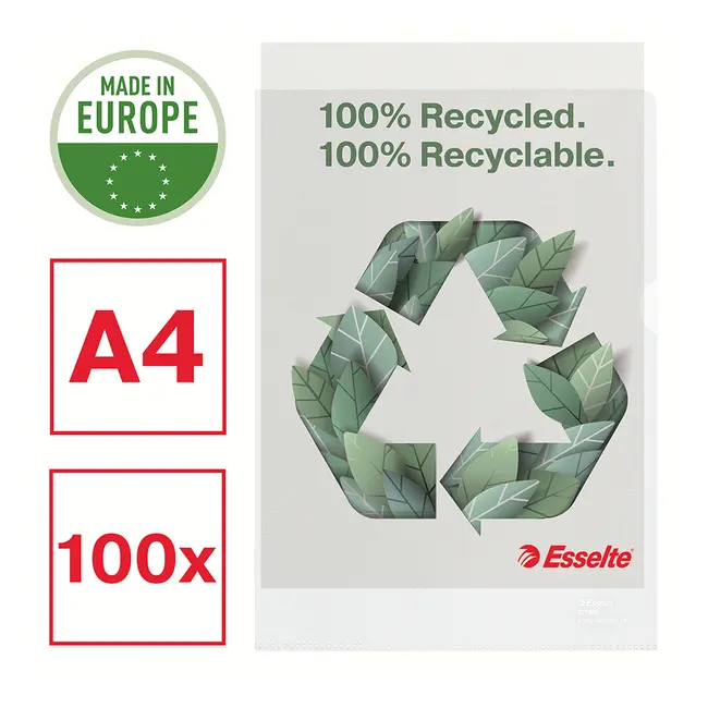 Mapa de protectie Esselte Recycled, PP reciclat, A4, 100 mic, 100 bucati/cutie, standard BPTCSL627496