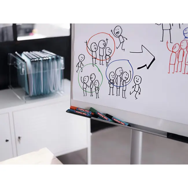 Marker Edding 380 pentru flipchart, varf rotund, 1.5-3 mm, 4 culori/set (negru, albastru, rosu, verde) BPTCED380005