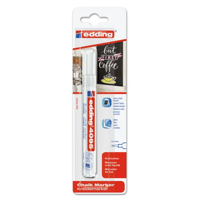 Marker Edding 4095 cu creta lichida, varf 2-3 mm, alb, blister BPTCED409549