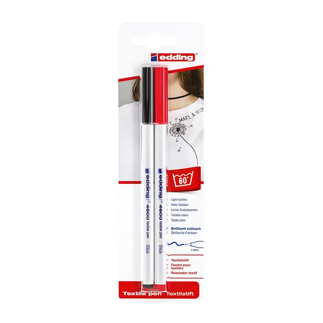 Marker Edding 4600, pentru textile, varf rotund 1 mm, negru/rosu, blister BPTCED46007
