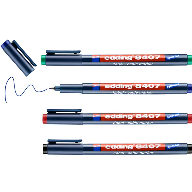 Marker Edding 8407 pentru cabluri vf 0.3mm 4 bucati/set, rezistent, marcare extrafina, cerneala permanenta BPTCED484070