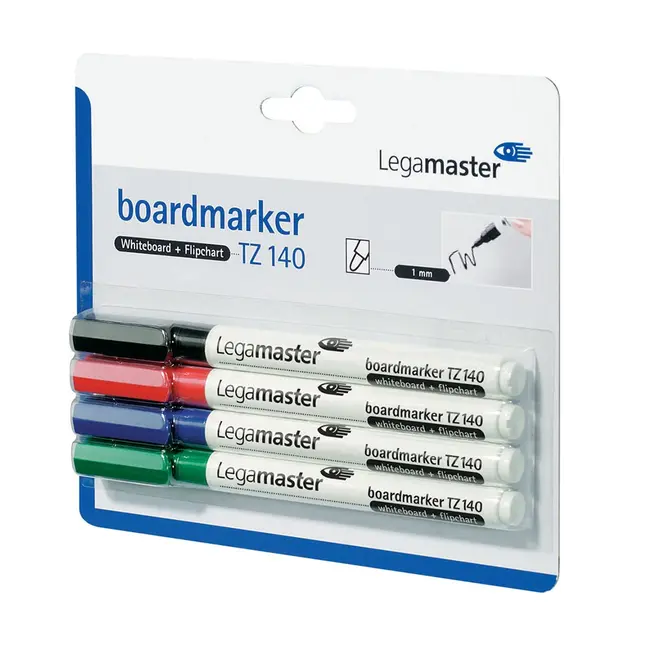 Marker pentru tabla Legamaster TZ140, varf rotund, 1 mm, 4 culori/set (negru, rosu, albastru, verde) BPTCPS0015