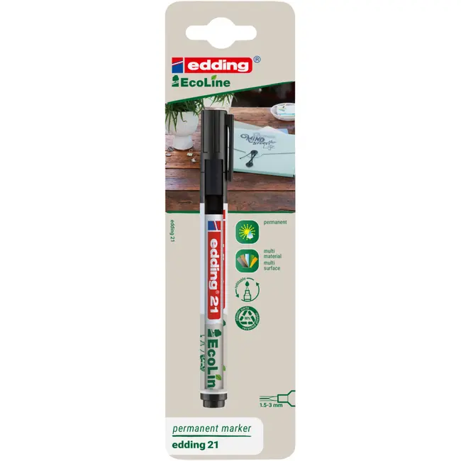 Marker permanent Edding 21, Ecoline, negru, varf rotund 1.5-3 mm, blister BPTCED00021B