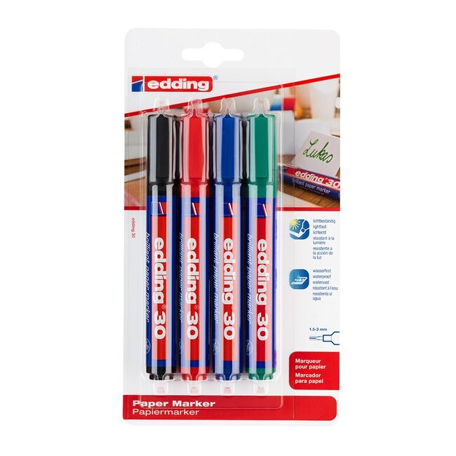 Marker permanent Edding 30, varf 1.5-3 mm, 4 culori/blister BPTCED30099B