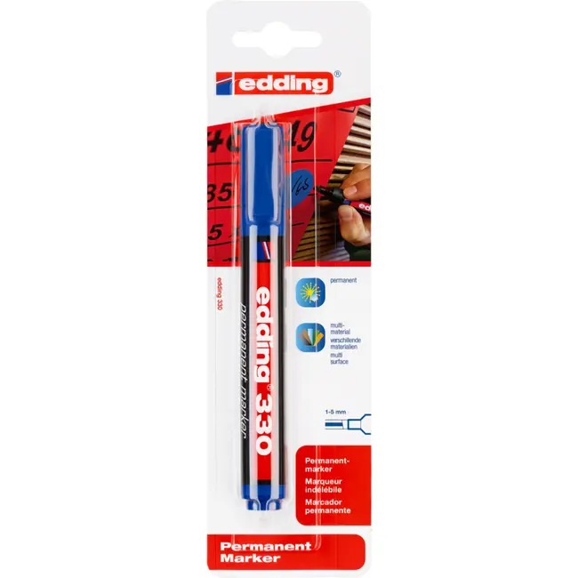 Marker permanent Edding 330, varf retezat 1-5 mm, albastru, blister BPTCED33003B