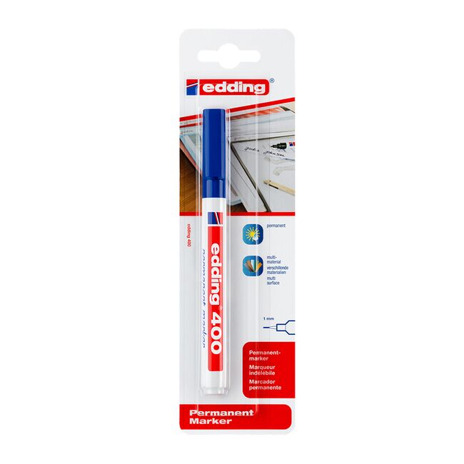 Marker permanent Edding 400, varf rotund 1 mm, albastru, blister BPTCED40003B
