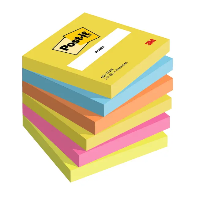 Notite adezive, Post-it, 76 x 76 mm, multicolor, neon, 100 file, 6 bucati/set, 100% PEFC BPTC3M000471