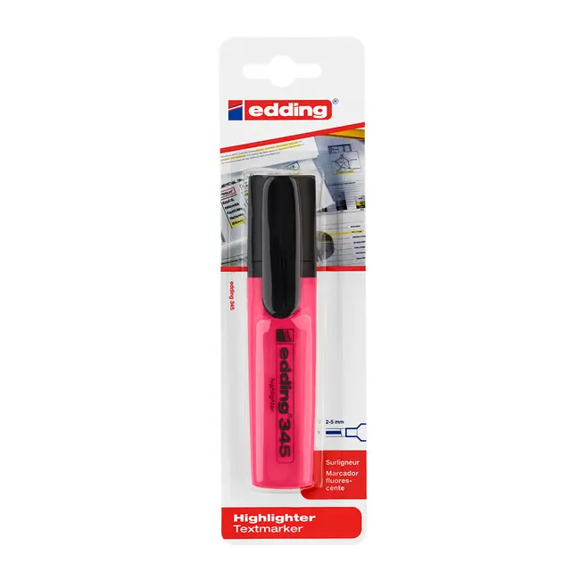 Textmarker Edding 345, varf retezat, 2-5 mm, roz, blister BPTCED34509B