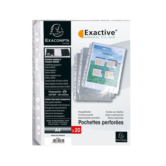 File protectie Exacompta Exactive, PP, cristal, portrait, A4, 20 bucati/set BPTCFA005834