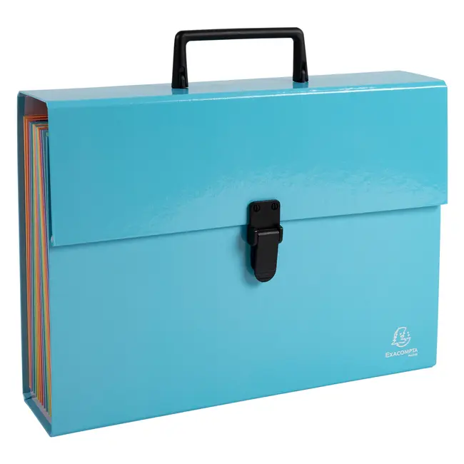 Mapa tip proiect cu maner Exacompta Aquarel, carton, A4, 18 compartimente, albastru BPTCFA056762