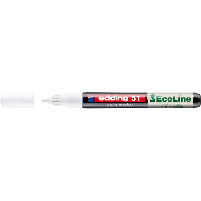 Marker cu vopsea edding Ecoline 51, corp din plastic reciclat, varf rotund, 1-2 mm, alb BPTCED051049