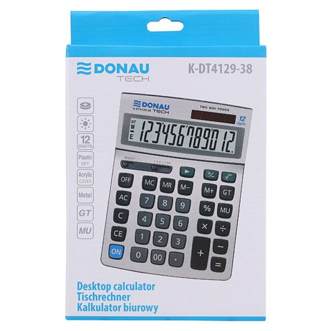 Calculator de birou Donau Tech, 210 x 154 x 37 mm, 12 digiti, argintiu BPTCDN412938