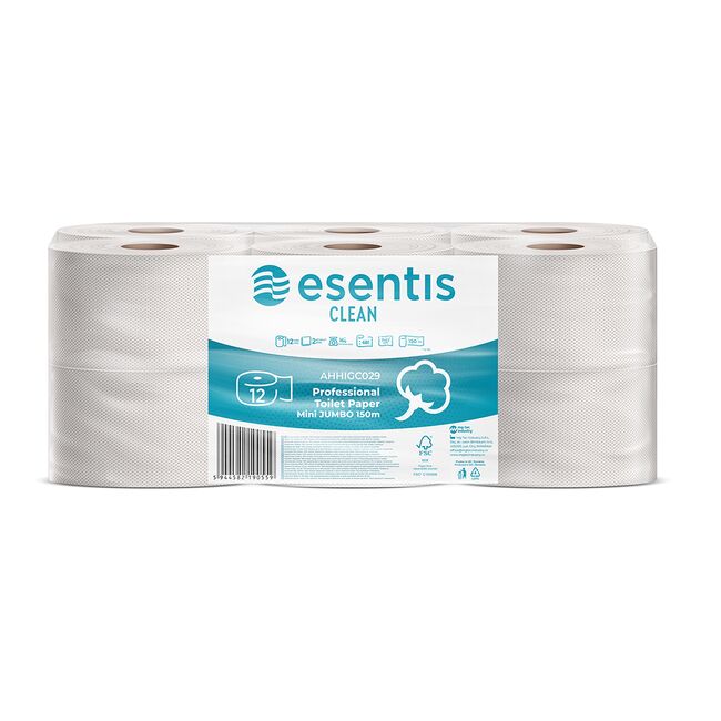 Hartie igienica Midi Jumbo Esentis Clean, alba, 2 straturi, 150 m BPTCMGT0029B