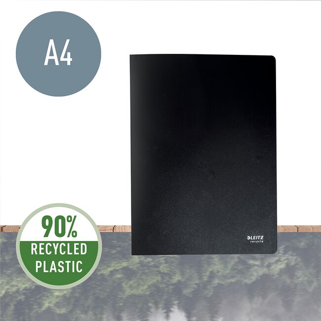 Mapa de prezentare Leitz Recycle, PP, partial reciclat, certificare Blue Angel, reciclabil, A4, 20 de folii, negru BPTCSL760095