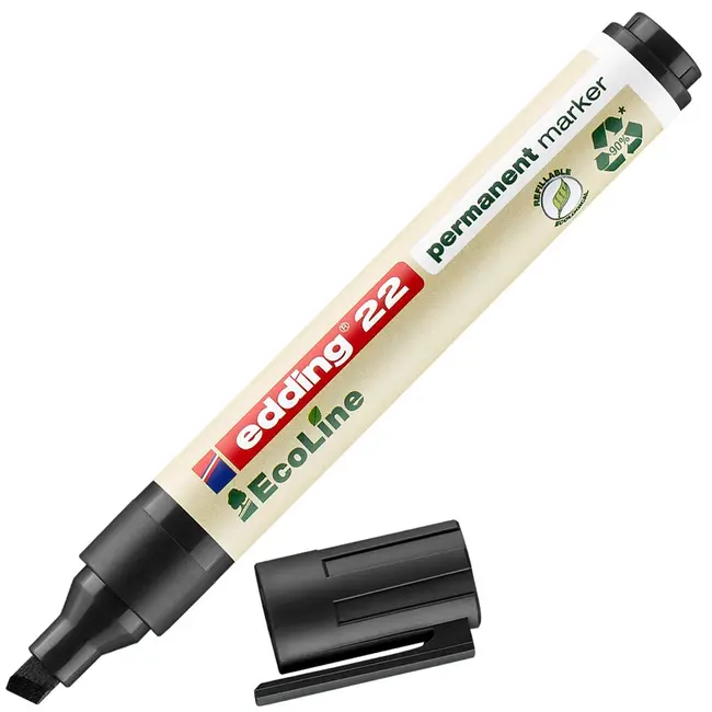 Marker Edding 22 Ecoline, permanent, corp plastic, varf tesit, 1-5 mm, negru BPTCED000313
