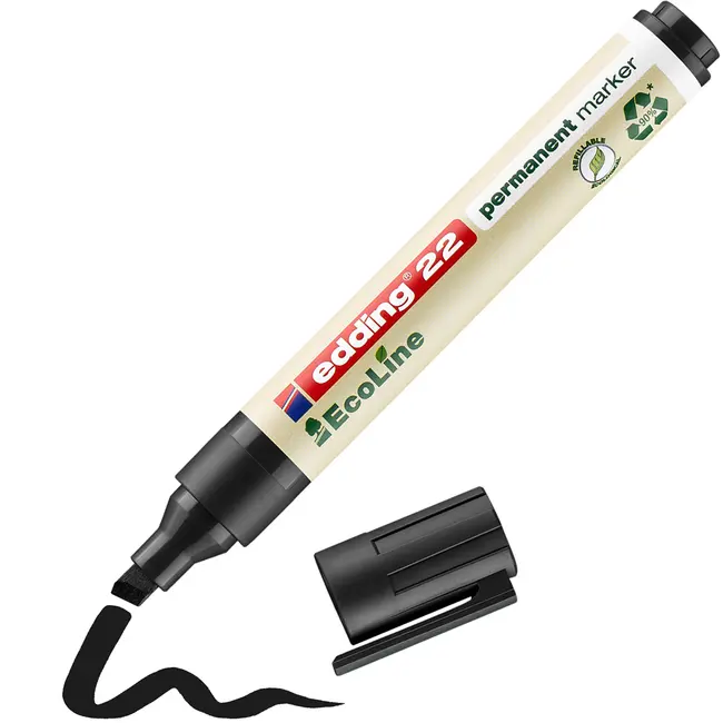 Marker Edding 22 Ecoline, permanent, corp plastic, varf tesit, 1-5 mm, negru BPTCED000313