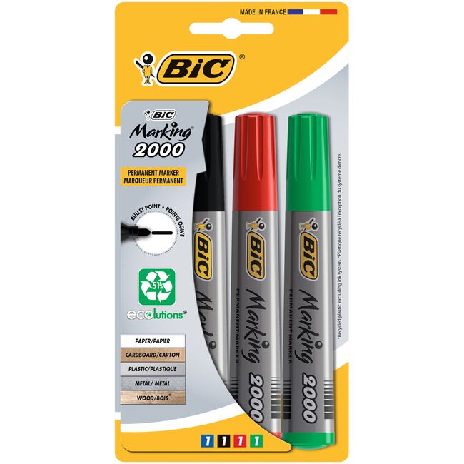 Marker permanent Bic 2000, varf 2-5mm, 4 culori, blister BPTCCT8067
