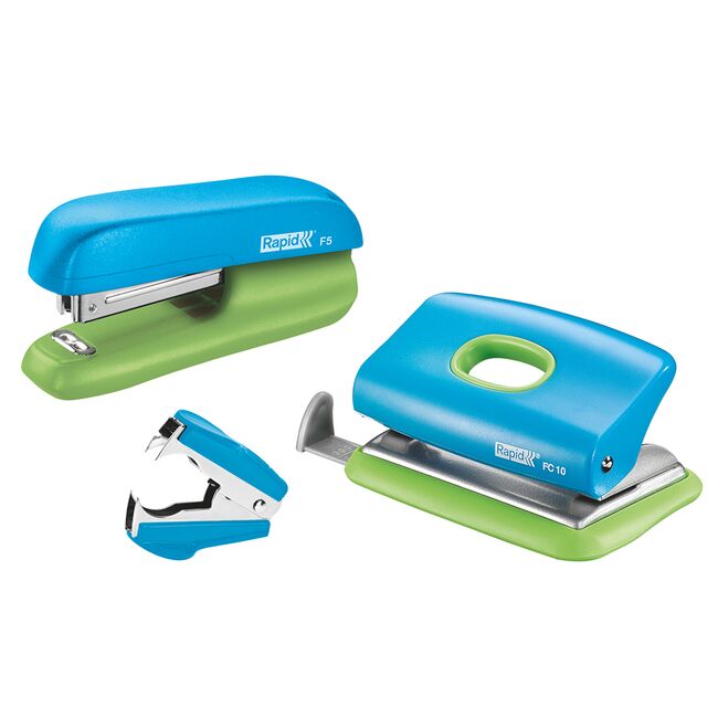 Set capsator plastic Rapid F5, perforator plastic FC10 si decapsator, 10 coli, blister, albastru-verde BPTCSL500370