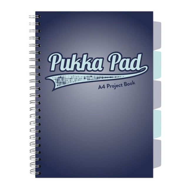Caiet A4 cu spira si separatoare Pukka Pad Project Book, 200 file, matematica, albastru BPTCPKP031099
