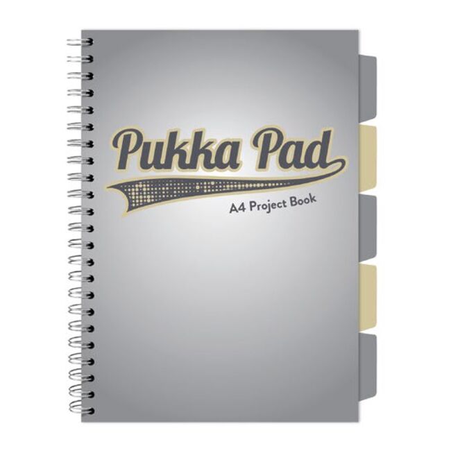 Caiet A4 cu spira si separatoare Pukka Pad Project Book, 200 file, matematica, gri BPTCPKP031136