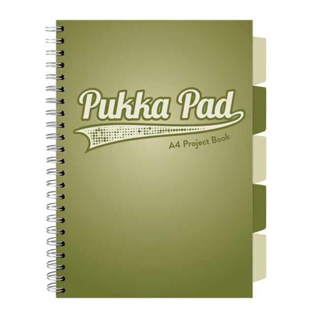 Caiet A4 cu spira si separatoare Pukka Pad Project Book, 200 file, matematica, kaki BPTCPKP031068