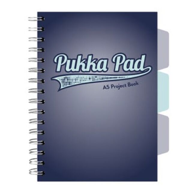 Caiet A5 cu spira si separatoare Pukka Pad Project Book, 200 file, matematica, albastru BPTCPKP031075