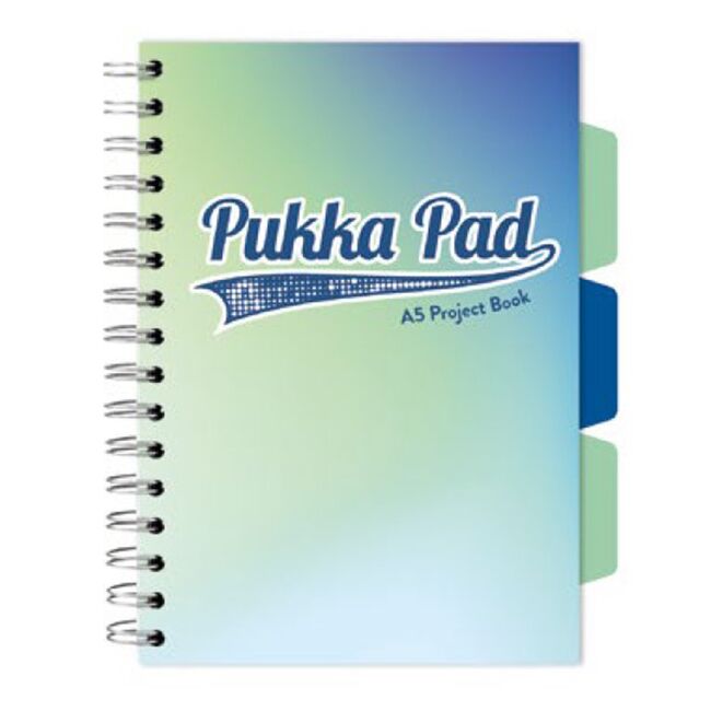 Caiet A5 cu spira si separatoare Pukka Pad Project Book, 200 file, matematica, azur BPTCPKP031174