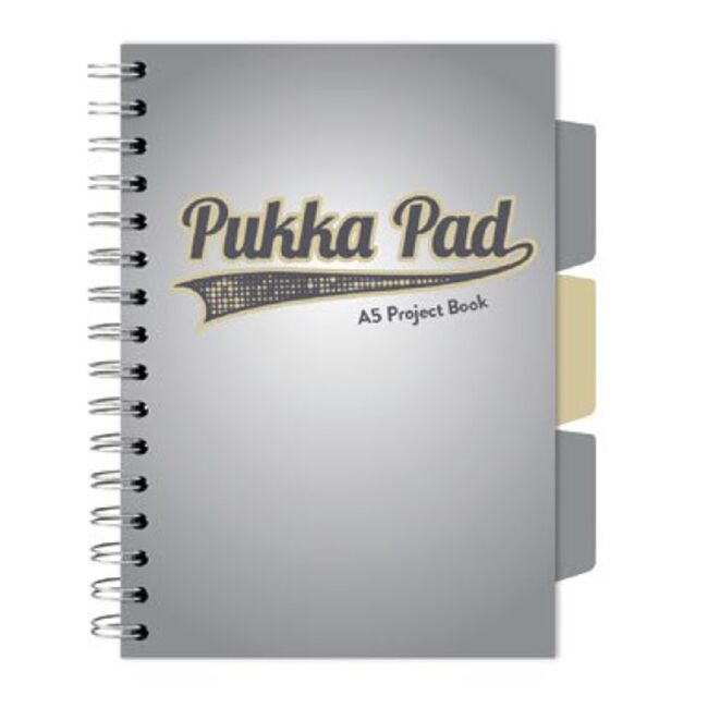 Caiet A5 cu spira si separatoare Pukka Pad Project Book, 200 file, matematica, gri BPTCPKP031112