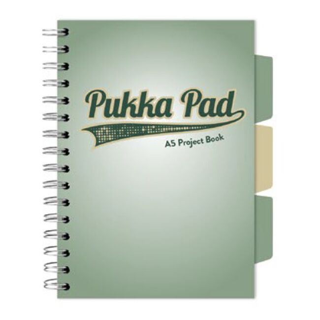 Caiet A5 cu spira si separatoare Pukka Pad Project Book, 200 file, matematica, verde BPTCPKP031143
