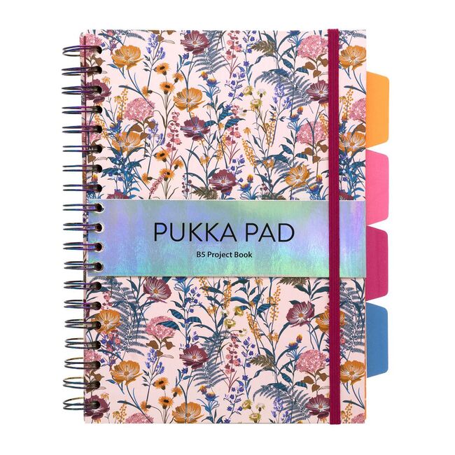 Caiet B5 cu spira si separatoare Pukka Pad Bloom, 200 file, dictando, microperforatii, multicolor BPTCPKP094964