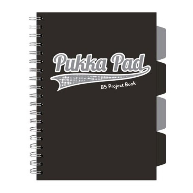 Caiet B5 cu spira si separatoare Pukka Pad Project Book, 200 file, matematica, negru BPTCPKP031006