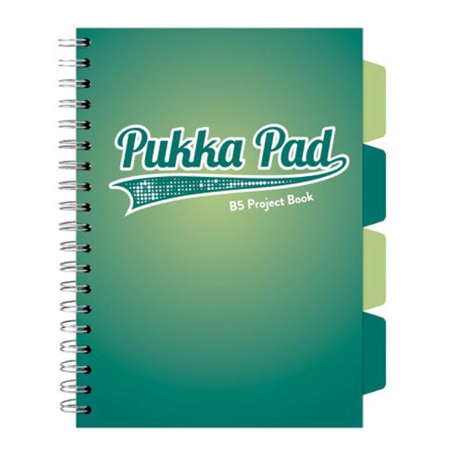 Caiet B5 cu spira si separatoare Pukka Pad Project Book, 200 file, matematica, verde BPTCPKP031037