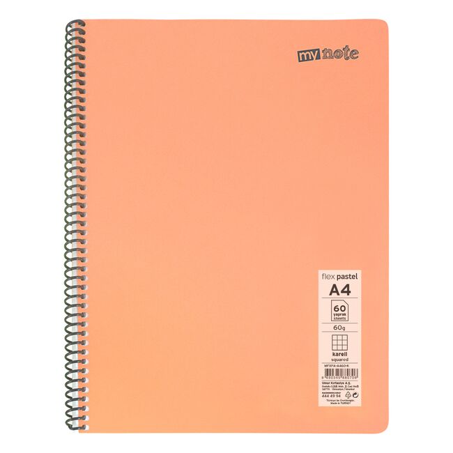 Caiet cu spira Mynote, format A4, 60 file offset 60 g/mp, liniatura matematica, coperta PP pastel, mix de 8 culori BPTCCI0001906