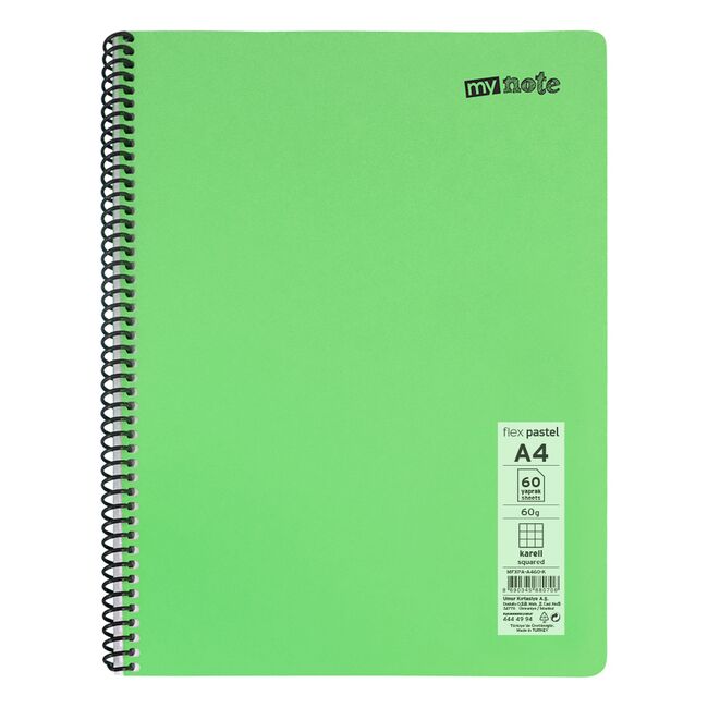 Caiet cu spira Mynote, format A4, 60 file offset 60 g/mp, liniatura matematica, coperta PP pastel, mix de 8 culori BPTCCI0001906