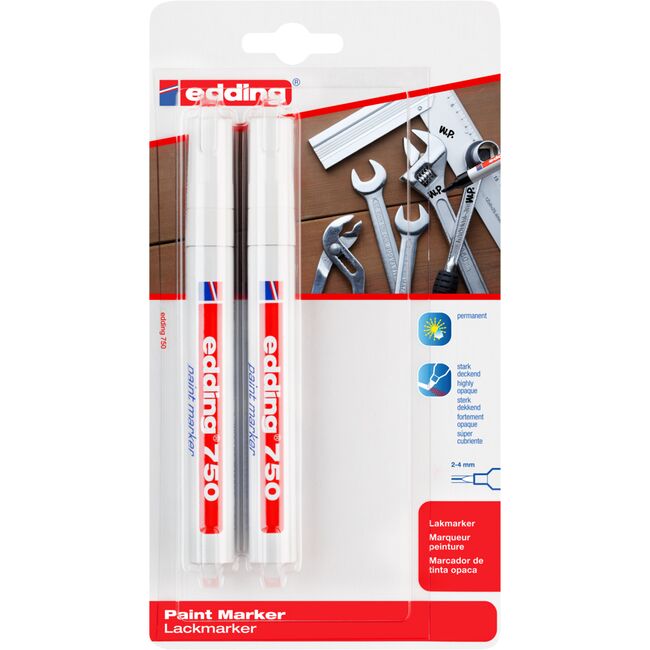 Marker Edding 750, cu vopsea corp metalic, varf 2-4 mm, alb BPTCED750249B
