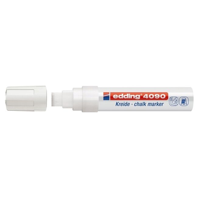 Marker pentru sticla Edding 4090, creta lichida pe baza de apa, varf retezat, 4-15 mm, alb BPTCED409005